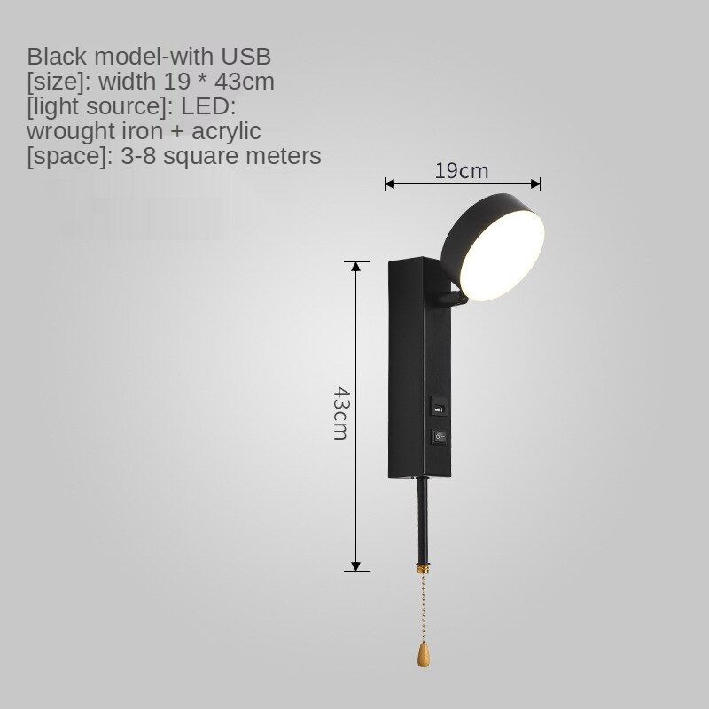 With USB Switch Bedroom Wall lamp Bedside lamps  Room Decorat Black White Bedroom living Room Aisle Indoor lighting AC90-260V