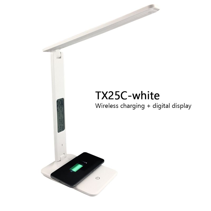 QI Wireless Charging LED Desk Lamp 10W With Calendar Temperature Alarm Clock Eye Protect Reading Light Table Lamp