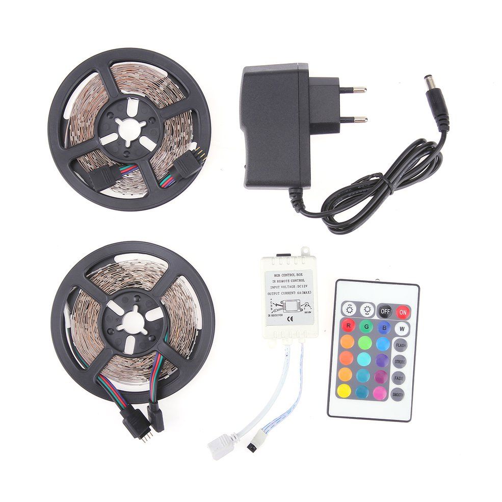 5M RGB 5050 Waterproof LED Strip light SMD 24 Key Remote 12V US Power Full  Kit   practical  portable light-multicolor EU