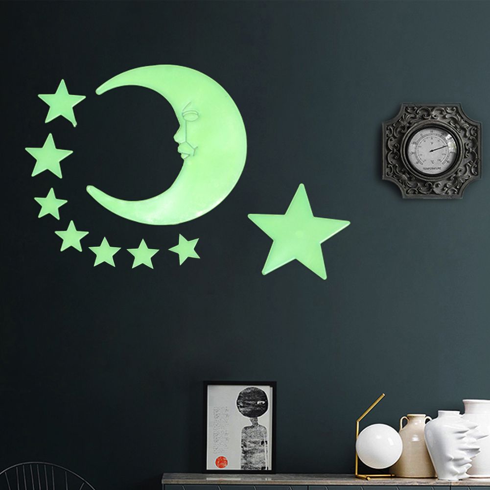12Pcs Luminous Glow in Dark Moon Star Wall Sticker Home Bedroom Dormitory Decor