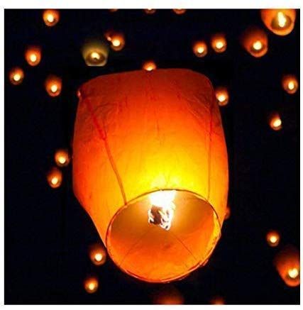 Colorful High Flying Sky Ballon Hot Air Lantern with Fuel Wax Candle (Pack of 10)