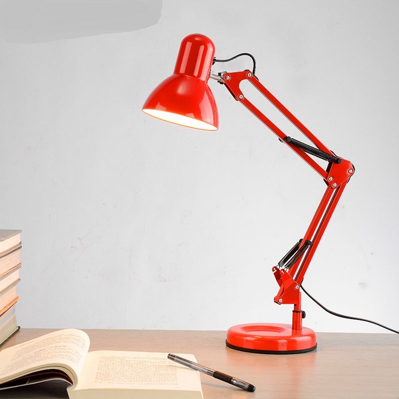Metal Swing Arm Desk Lamps Gooseneck Clamp Lamp For Home Office Adjustable Architect Table Lamp Desk Light, Reading Lamp for Bedroom Study Room - Black Red