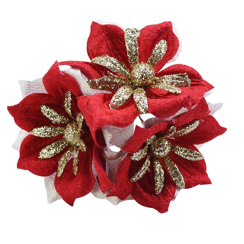 9pcs Gold Glitter Silk Artificial Flowers Wedding Wreath Home Decor Supplies DIY Gift Box Decor Christmas Decorative Fake Flower