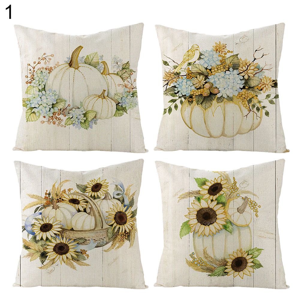 4Pcs Pumpkin Floral Print Throw Pillow Case Cushion Cover Home Sofa Bed Decor