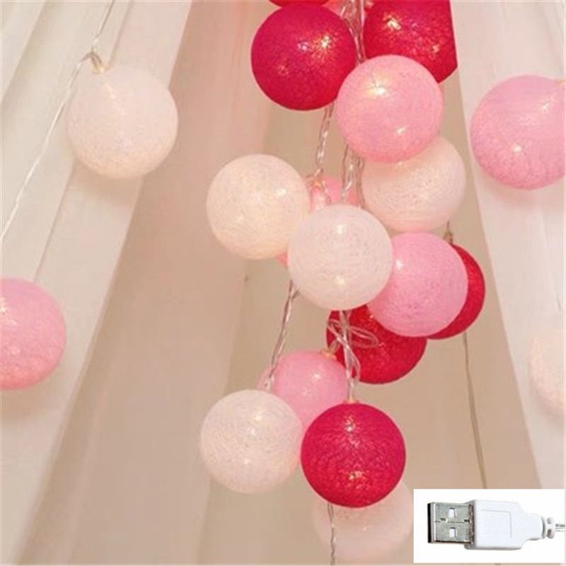 6M 40 LED Cotton Garland Balls Lights String Christmas Easter Outdoor Hanging Party Baby Kids Room Bed Fairy Lights Decorations--USB Multicolor--1m 10leds