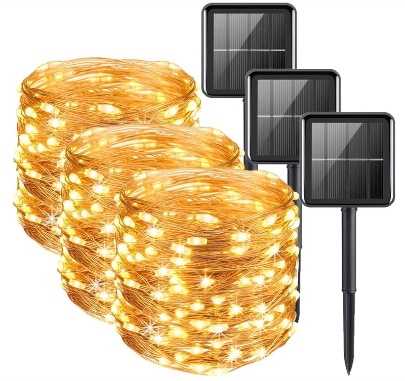 Outdoor Solar Fairy String Lights Waterproof Garden Decoration Garland Light 8 Modes Festoon Copper Wire Light For Patio Decor--Warm White 2Pack--32M 300LED