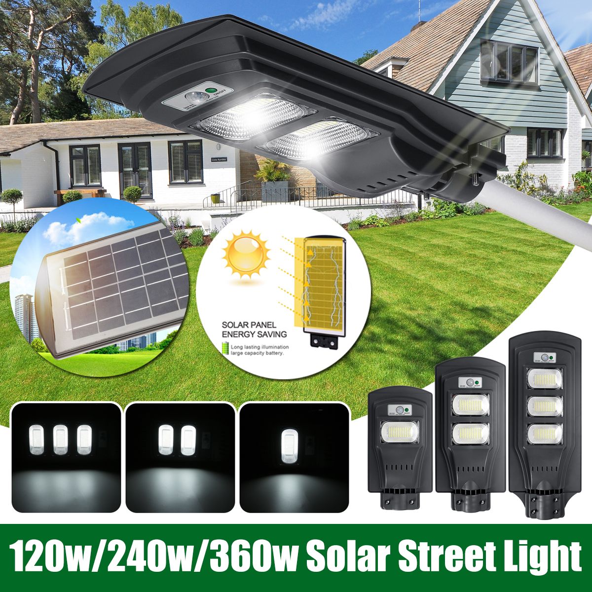 360W Solar Street Light Dusk to Dawn 351 LEDs Outdoor Security Light 7000K IP65 Waterproof Floodlight Yard Light