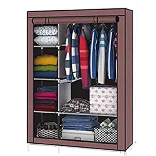 Portable Folding Simple Open Door Non Woven Fabric Cloth Storage Wardrobe Almirah For Daily Use 2 Part - Multi Color - Wardrobe