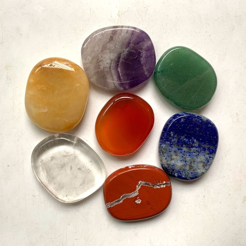 7 Chakras Reiki Healing Crystals Plam Stones Natural Polished Spiritual Crystals Palmstones Set Multi Color