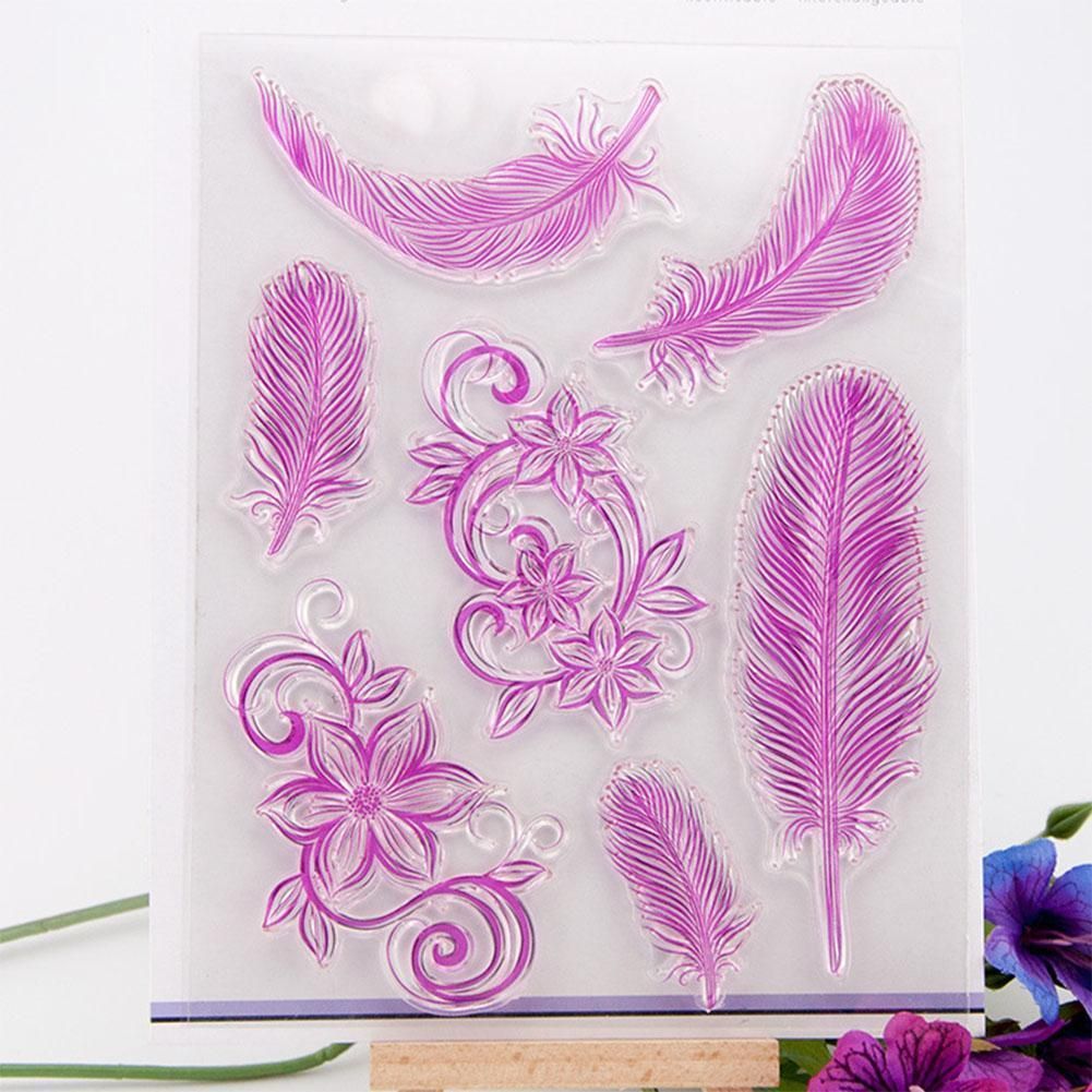 Vintage Feathers Flowers Patterns Silicone Stamp for DIY Craft Scrapbook Decoration Kids Toy Gift