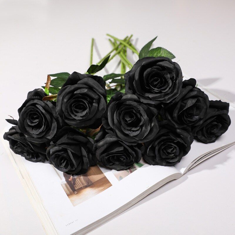 yumai 10PCS/Lot Gradient Color Rose Flowres Artificial Bouquets Black Blue Pink Roses Fake Flowers Romantic Wedding Decor Flower
