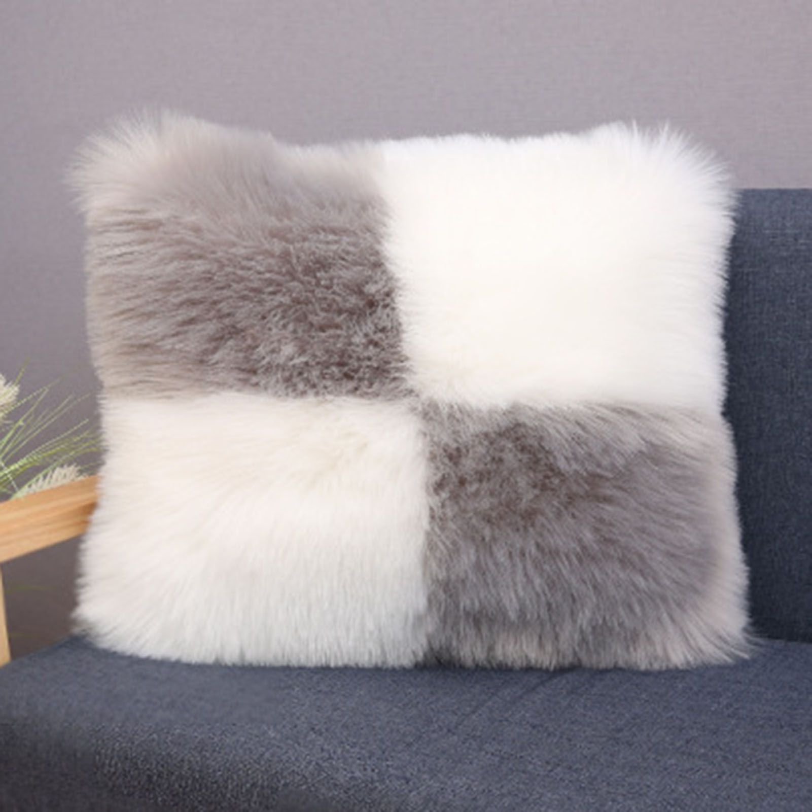 Pillow Cover Durable Contrast Color Plush Throw Pillow Case