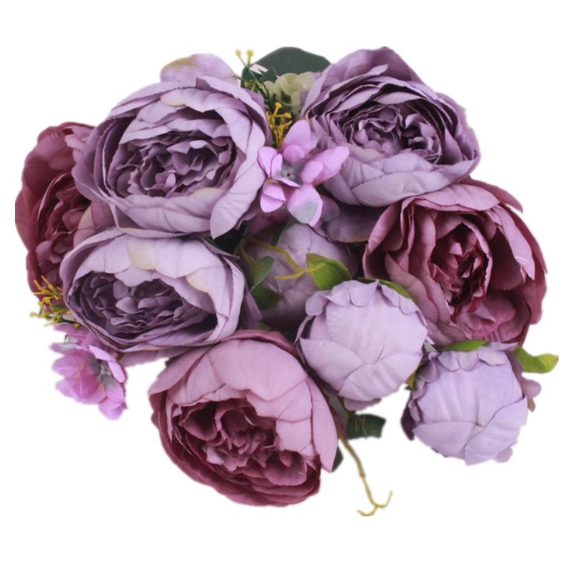 HIGHT Quality silk flower European 1 Bouquet Artificial Flowers Fall Vivid rose Peony Fake Leaf Wedding Home Party Decoration