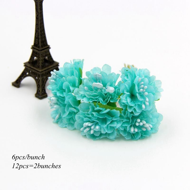 12pcs/lot DIY Silk Flower Artificial Stamen Scrapbooking Bouquet Flower for Wedding Party Car Corsage Decoration Crafts Supplies