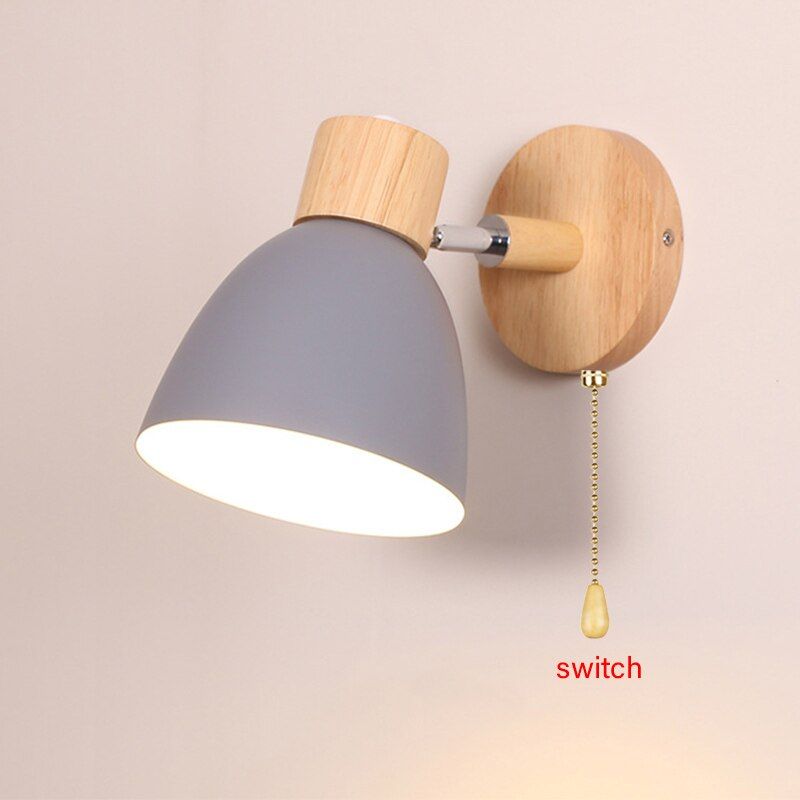 Nordic E27 LED wall lamp wood and iron 110V 220V modern Simplicity Rotatable bracket light for bedside bedroom living room study