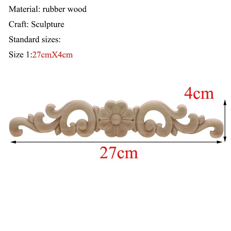 Rectangle Carving Natural Wood Appliques For Furniture Cabinet Unpainted Wooden Mouldings Decal Vintage Decoration Accessories