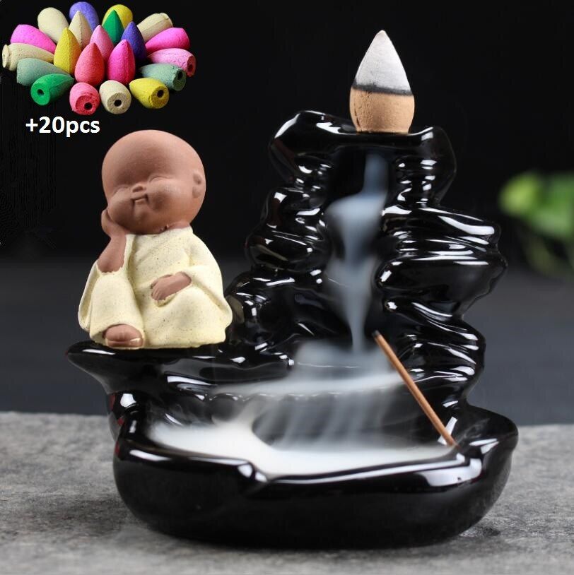 The Little Monk Ceramic Stick Incense Holder Backflow Incense Burner Home Decor Aromatherapy Buddha Censer