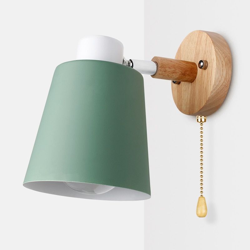 Wooden Wall Lamps Nordic Bedside Wall Light Switch Wall Sconce Modern For Bedroom Macaroon 6 Color Steering Head E27 85-285V