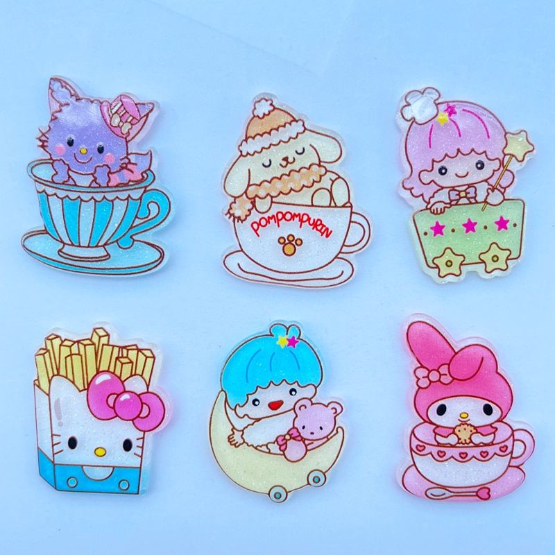 12 Pieces Of New Kawaii Cartoon  Series Acrylic Flat DIY Crafts Scrapbook Hair Center Ornament Accessories A11