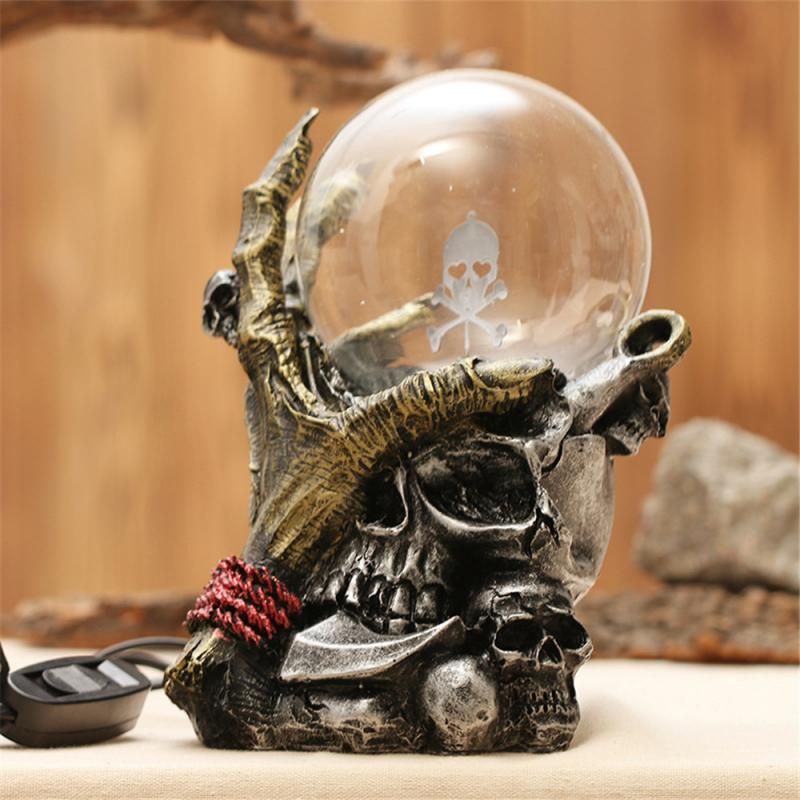 0-5W Halloween Skull Hand Touch Ball Gothic Skull Claw Electricity Plasma Ball Luminous Toy Scary Skeleton Hand Halloween Decor