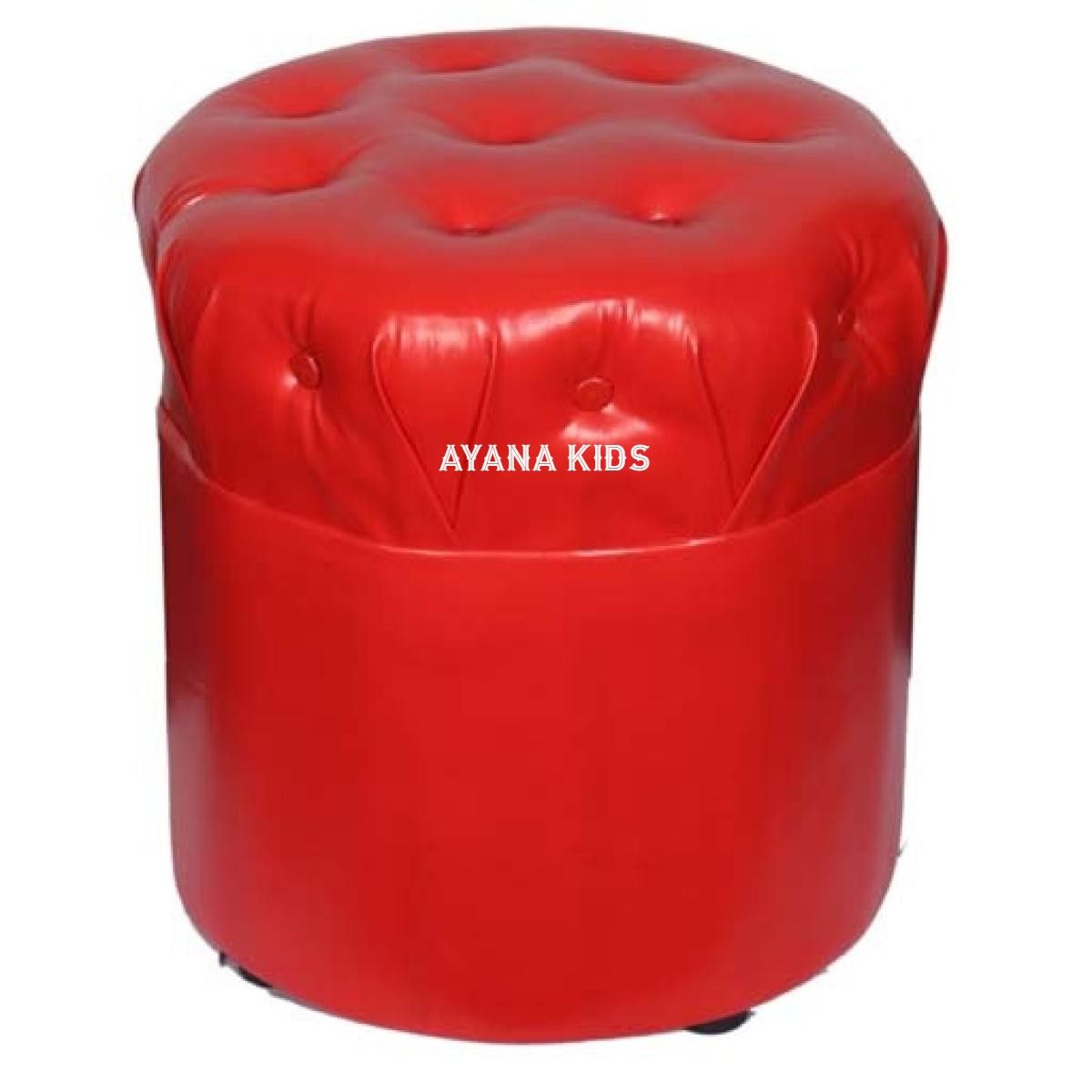 Square Leather Single Stool/Mora-Red Color