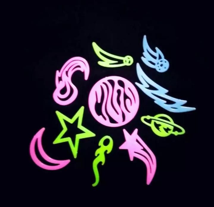 Fluorescent Night Glow Multicolor Planet Set With Glue - 10 pcs pack