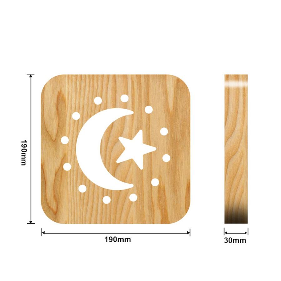 Wooden Stars Moon Lamp Children's Night Light Kids Bedroom Decoration Warm Light LED USB Night Light for Children Gift