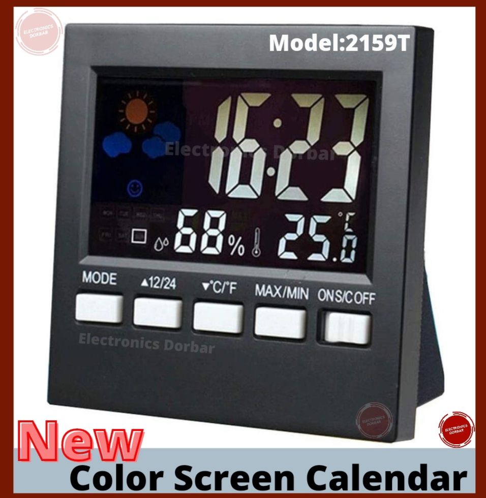 Temperature Calender Clocks Clock Digital LCD Hygrometer Indoor Rooms Snooze Sound-Control Backlight with Color Weather Forecast