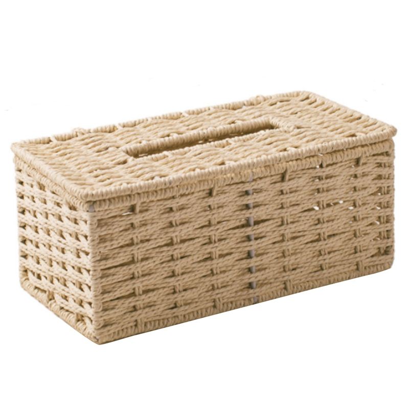 Rattan Tissue Box, Vintage Napkin Holder, Case Clutter Storage Container Cover, Living Room Desk Decoration (Beige)