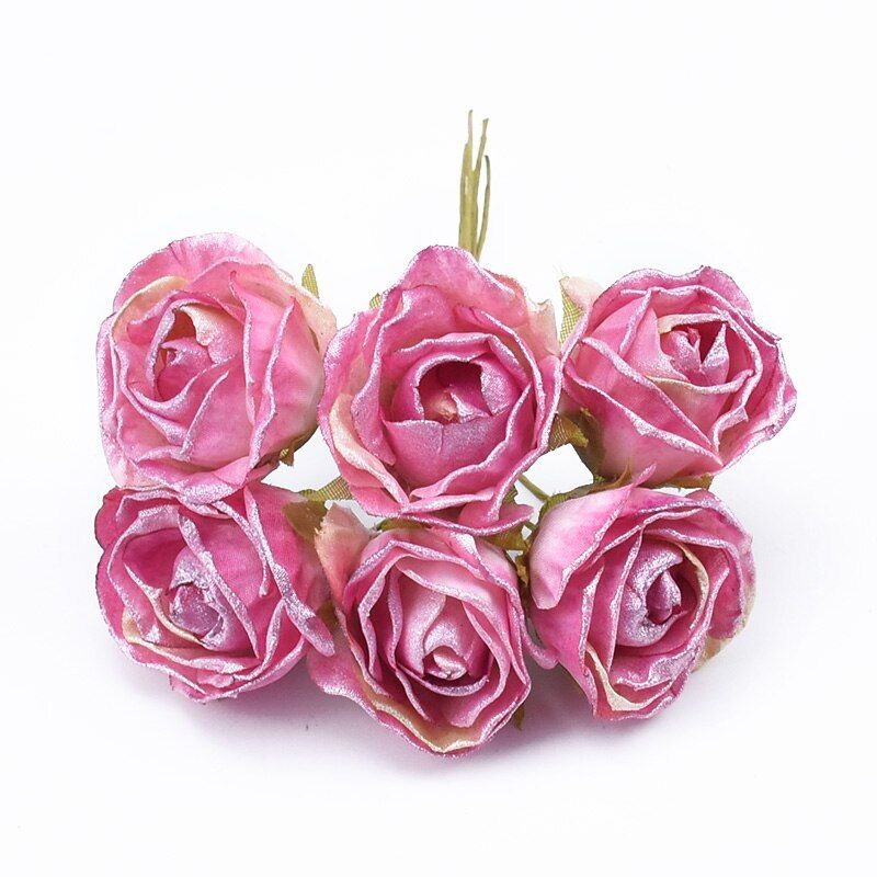 6pcs Artificial flowers decorative flowers wreaths silk tea roses bouquet vases for home decor wedding scrapbook diy gifts box