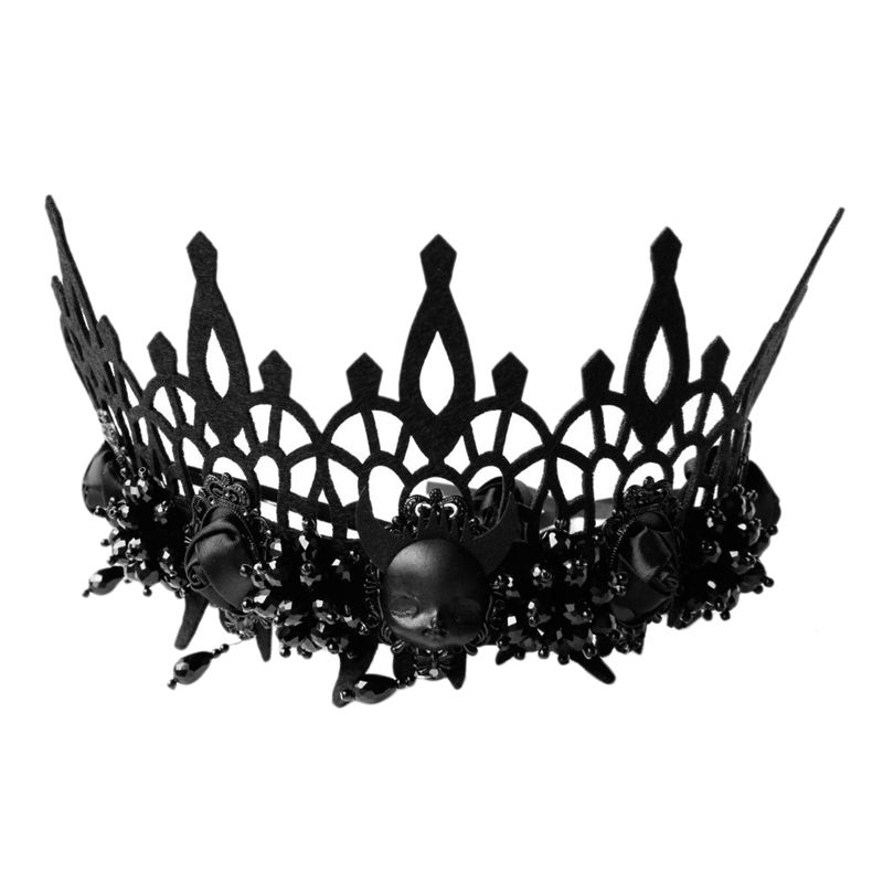 Black Headband Halloween Party Props Death Demon Witch Head Crown with Beaded Tassel Headdress