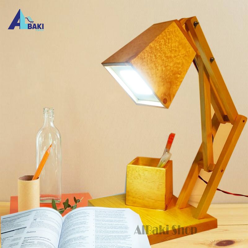 Table Pen holder wooden Stand Lamp wooden hand made Table lamp with Switch and bulb