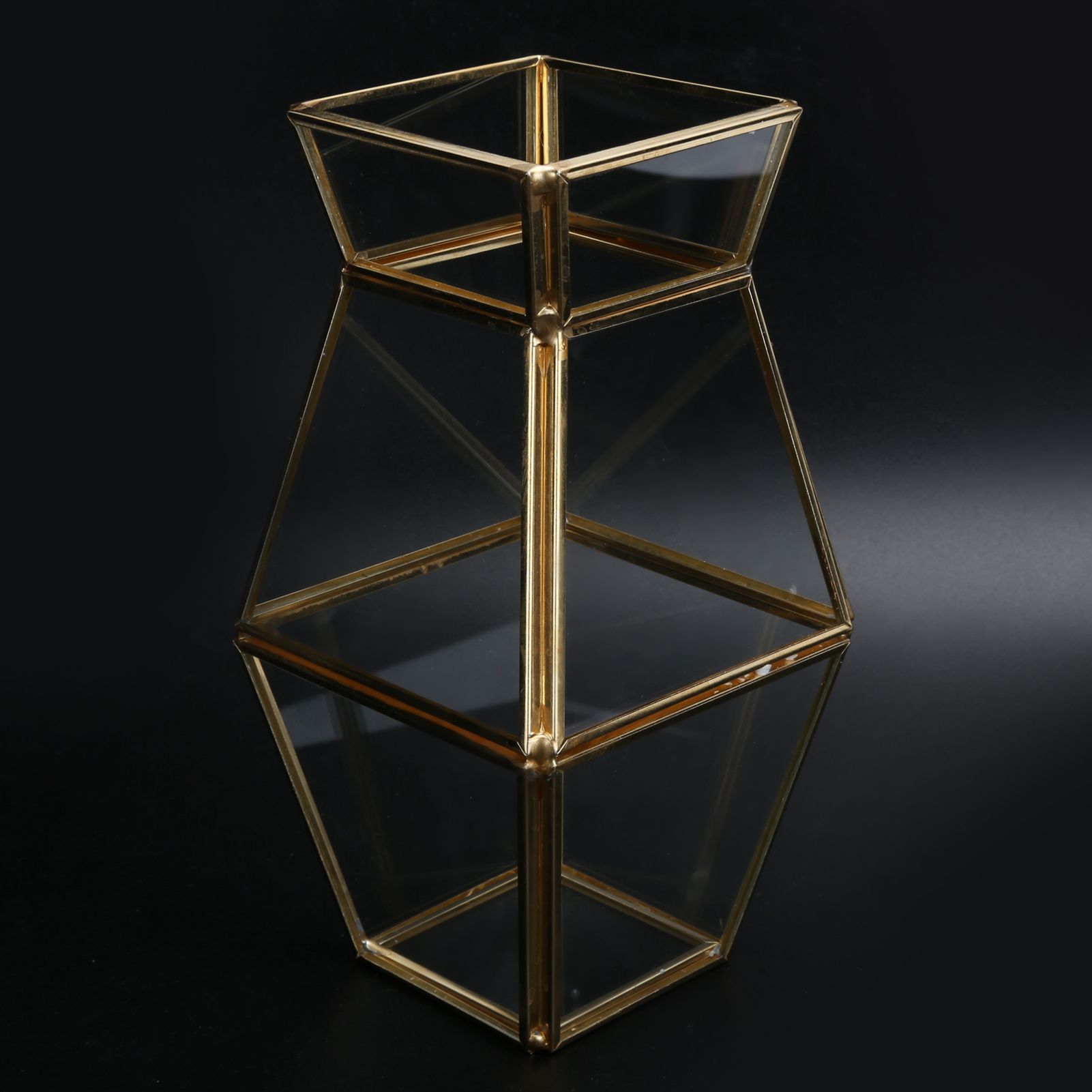 Glass Geometric Holder Storage Container Embedded Copper Strip Vase‑Shaped Flower Pot