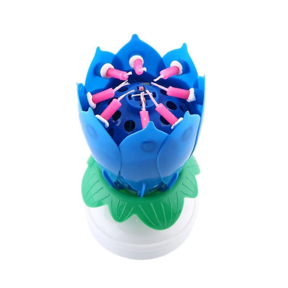 Musical Lotus Rotating Flower Happy Birthday Party Gift Candle Lights Purple / Blue/ Red / Yellow
