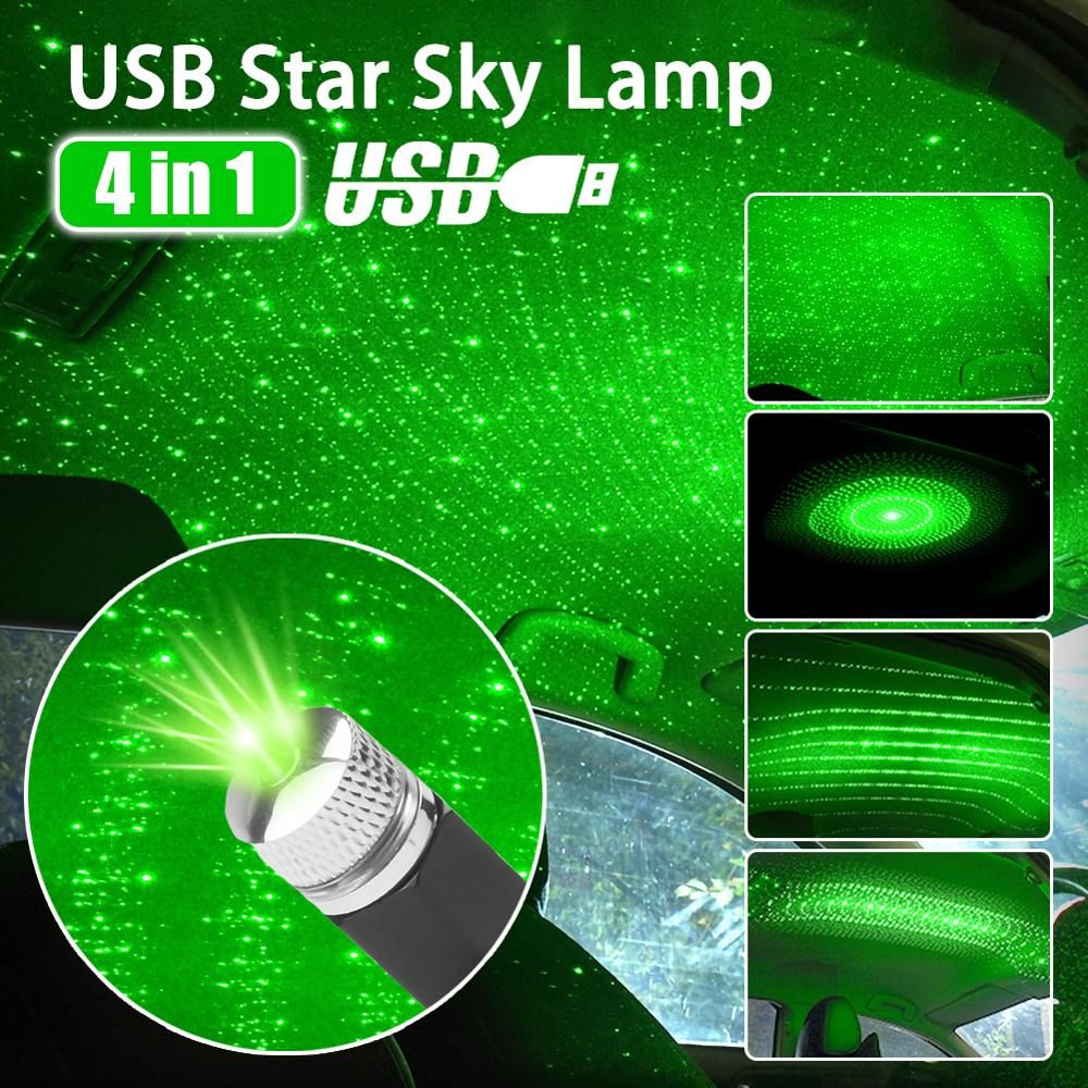 4 in 1 USB Car Roof Atmosphere Star Sky Lamp Ambient Star Light LED Projector Purple Night Light Multiple Lighting Effects
