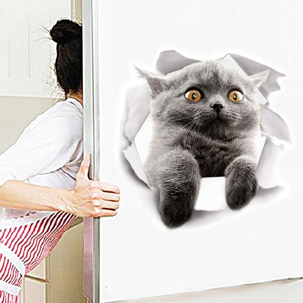 3D Broken Hole Design Cute Cat Art Wall Sticker Decal Children Room Decor Mural