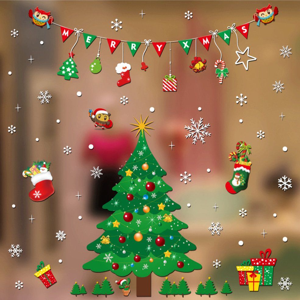 MA Christmas Wall Stickers Window Glass Stickers Santa Claus Snowman Home Decor