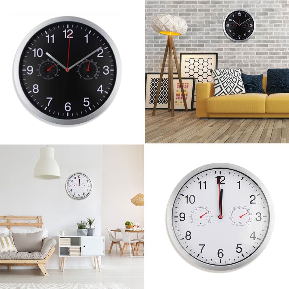 10 inch round Nordic creative living room wall clock minimalist plastic Clock Thermometer wall clock with abrasive resistance