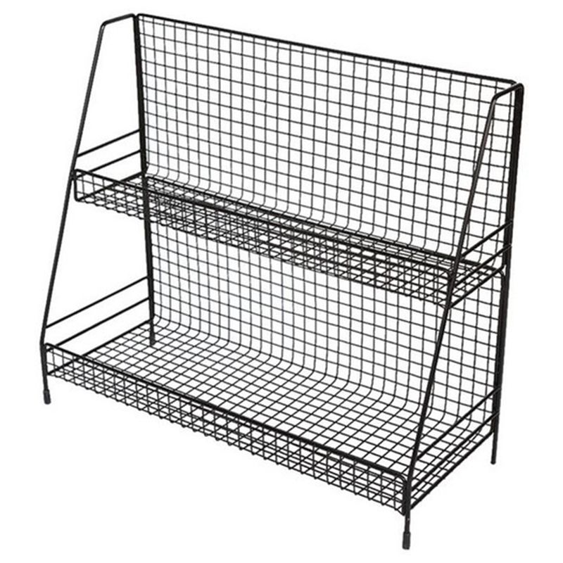 Home Double Layers Rack Metal Kitchen Bedroom Desk Organizer Seasoning Jar Student Dormitory Storage Shelf-Black