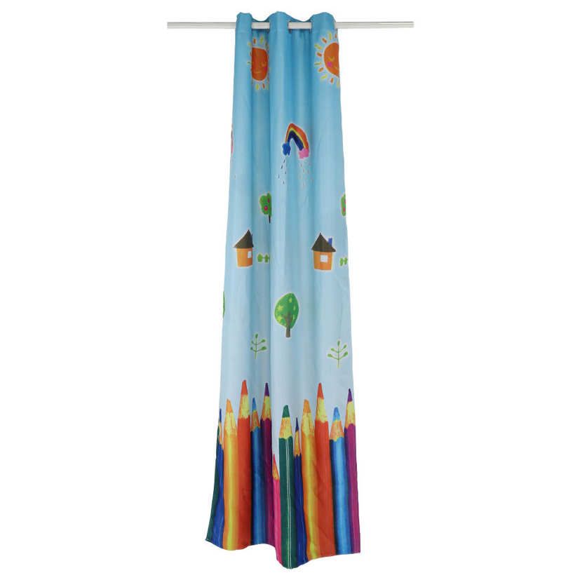 Window Curtain Cartoon Pencils Pattern Sheer Drape Child Kids Room Bedroom