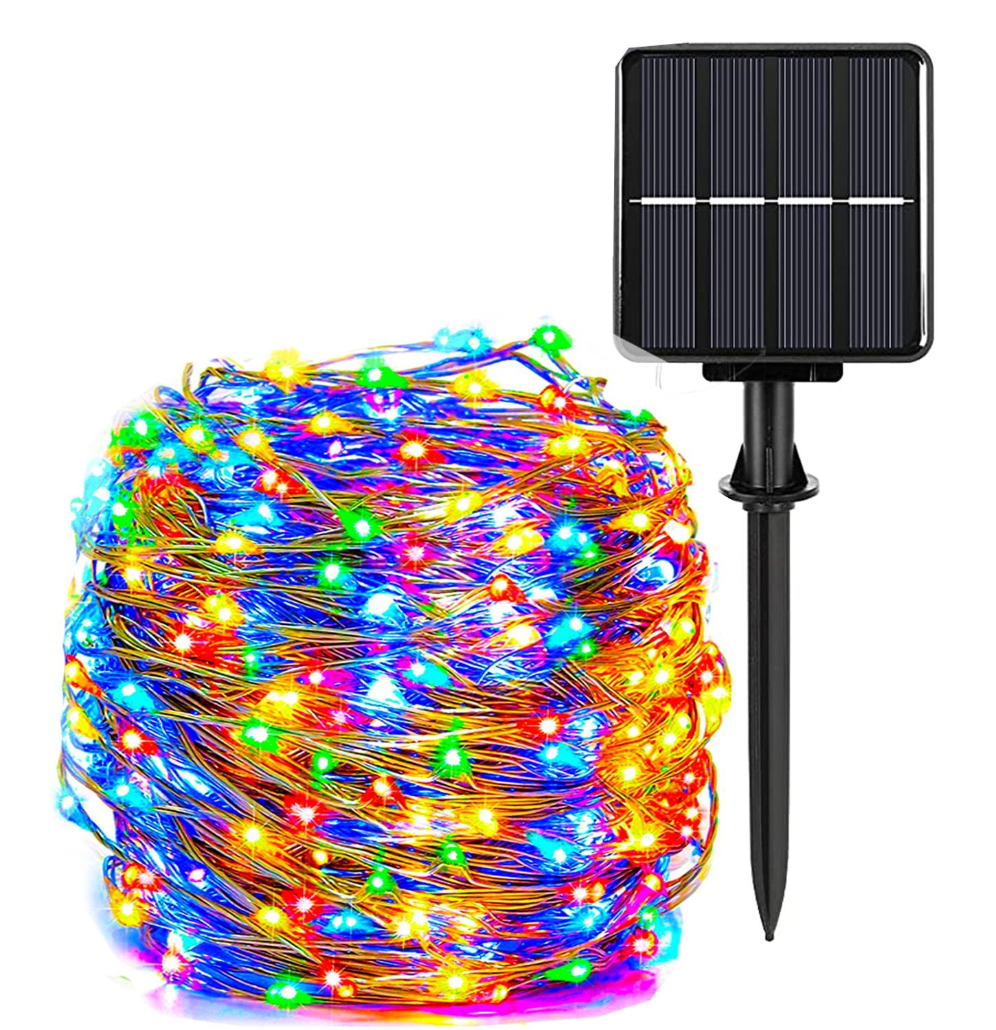 Solar Fairy String Lights 100FT 340 LED Outdoor Copper Lights Waterproof 8 Lighting Modes Nightlight for Backyard Garden Party--2pack warmwhite--50LED 15FT
