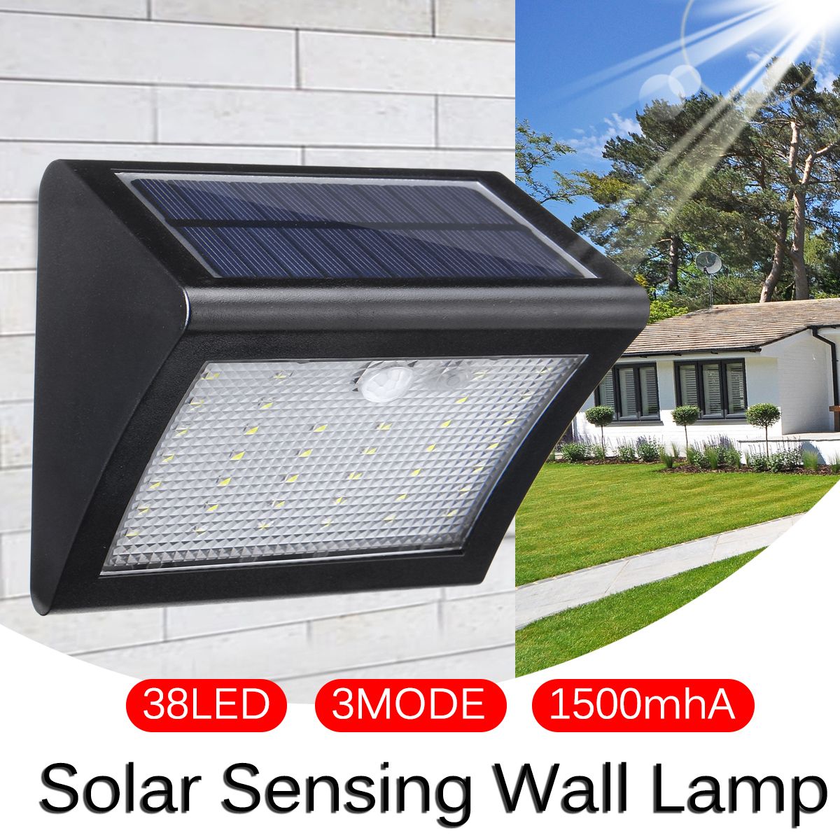 Home Upgrade·38 LED Solar Light Outdoor Solar PoweWall lamp Waterproof PIR Motion Sensor 3 Modes Auto Sensing For Garden Yard Patio 1500mAh