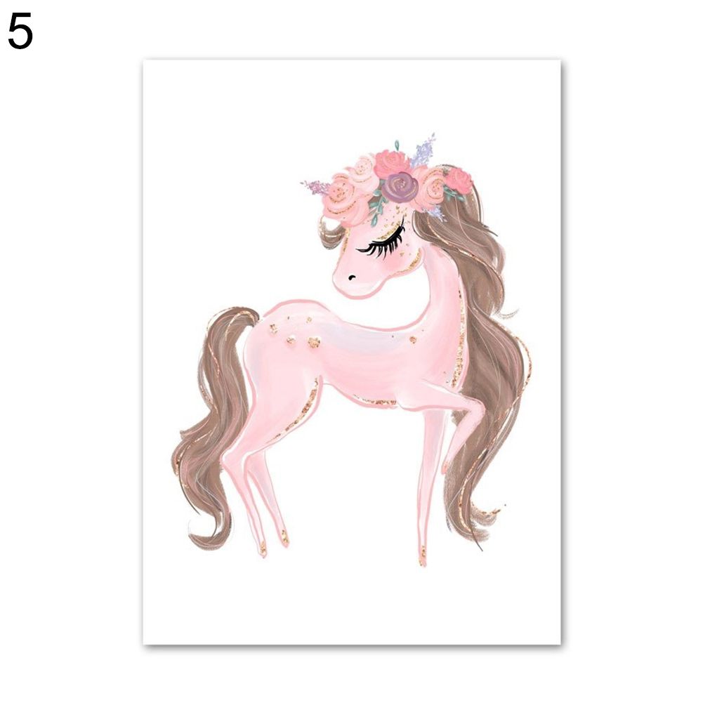 Nordic Poster Unframed Pictures Swan Horse Cartoon Wall Painting Girl Room Decor
