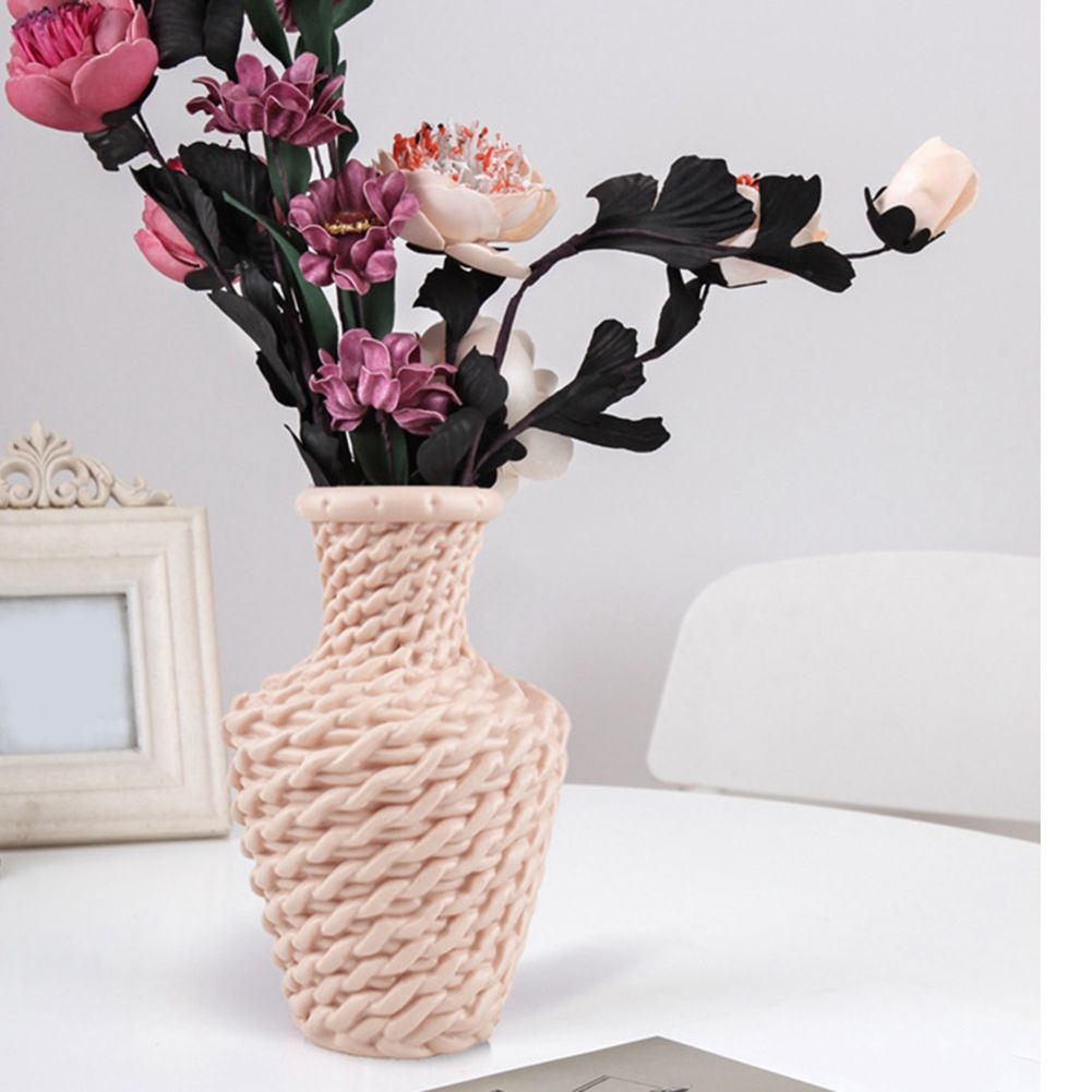 Imitation Rattan Vase Table Flower Arrangement Container Living Room Plastic Vases for Home Decor Ornaments(Blue)