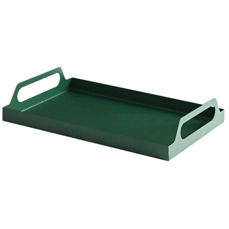 Metal Food Serving Rectangular Rustic Vintage Wooden Food Server Butler Tray for Serving Drinks Snacks Food Green