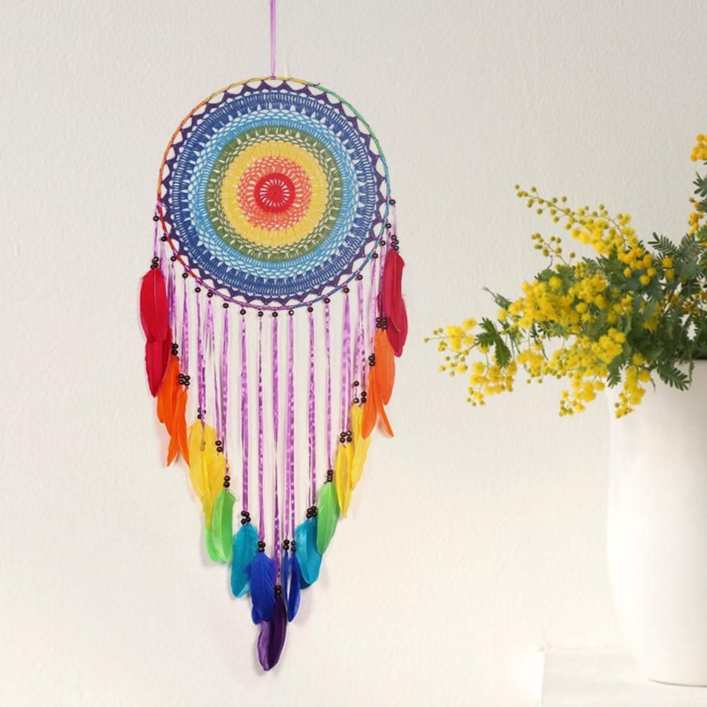 Colorful Dream Catcher Net Hanging Feather Crochet Decoration Girls Room Decor