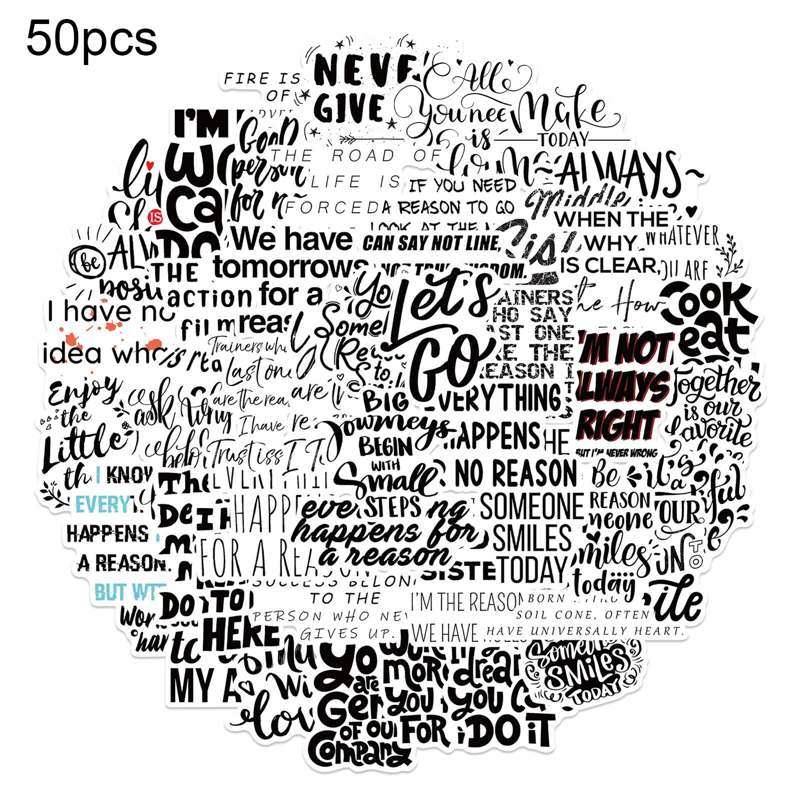 50Pcs/Pack Graffiti Stickers Nice-looking Inspiring Self-adhesive Encouraging Words Computer Decals Stationery Accessories