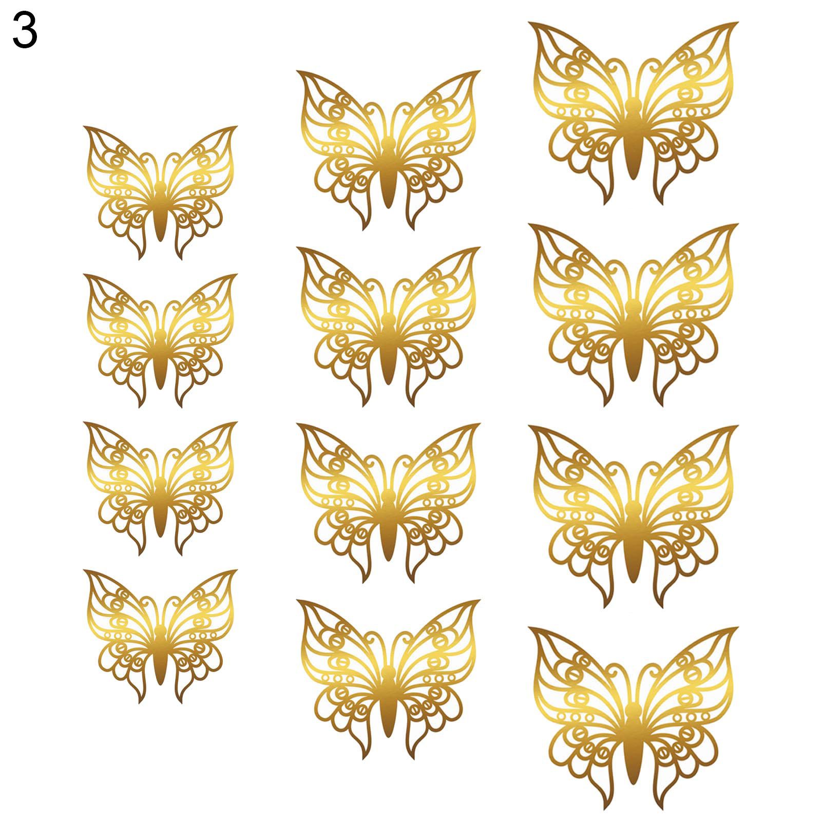 12Pcs/Set Wall Sticker Butterflies Shape Hollow Vintage Style 3D Butterfly Wall Stick Decals Home Decor