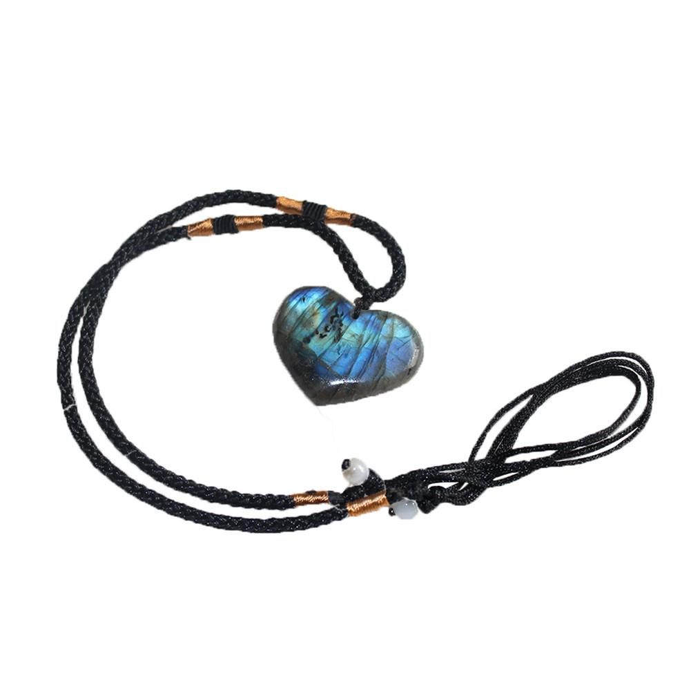 Natural Heart Shape Labradorite Necklace Chain Handmade Jewelry Vintage Stone Pendant Necklace For Women Gift