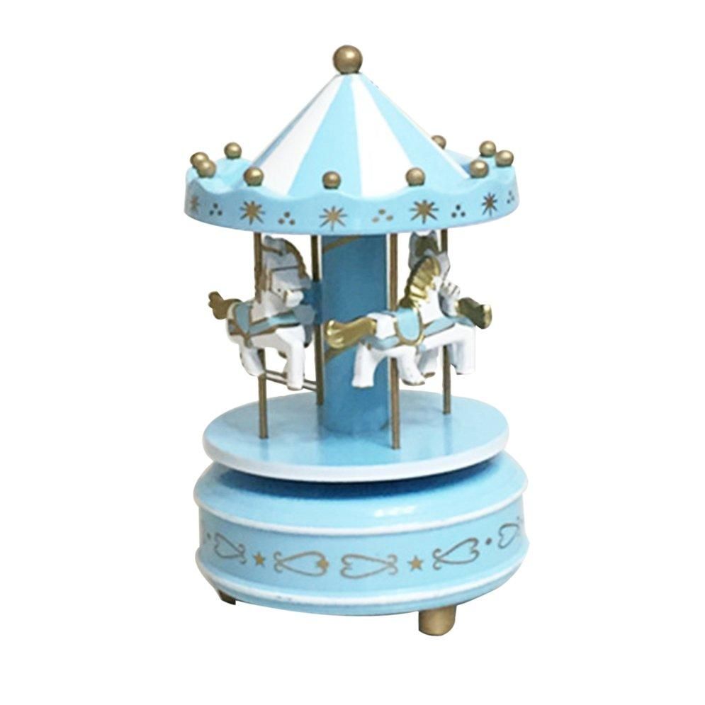 LALA Wooden Merry-Go-Round Carousel Music Box Kids Toys Gift Wind-Up Musical Box